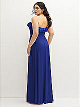 Rear View Thumbnail - Cobalt Blue Tiered Ruffle Neck Strapless Maxi Dress with Front Slit