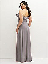 Rear View Thumbnail - Cashmere Gray Tiered Ruffle Neck Strapless Maxi Dress with Front Slit
