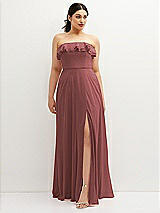 Front View Thumbnail - English Rose Tiered Ruffle Neck Strapless Maxi Dress with Front Slit