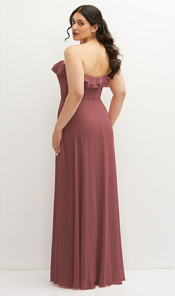 Back View - English Rose Tiered Ruffle Neck Strapless Maxi Dress with Front Slit