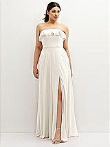 Front View Thumbnail - Ivory Tiered Ruffle Neck Strapless Maxi Dress with Front Slit