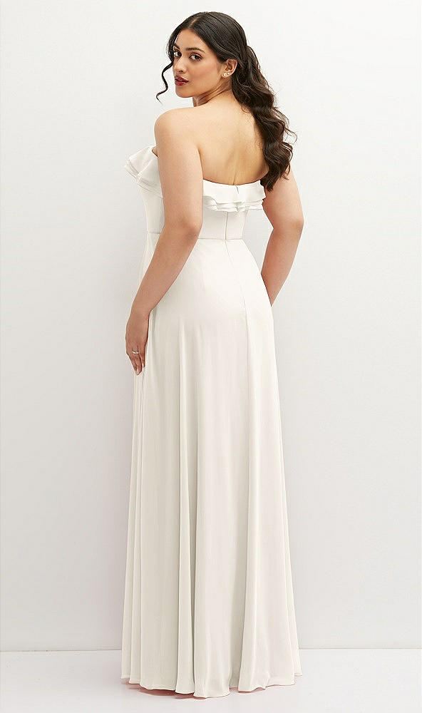 Back View - Ivory Tiered Ruffle Neck Strapless Maxi Dress with Front Slit