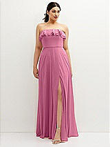 Front View Thumbnail - Orchid Pink Tiered Ruffle Neck Strapless Maxi Dress with Front Slit