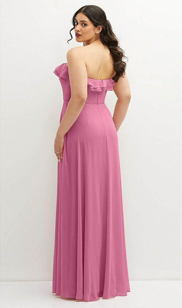 Back View - Orchid Pink Tiered Ruffle Neck Strapless Maxi Dress with Front Slit