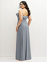 Rear View Thumbnail - Platinum Tiered Ruffle Neck Strapless Maxi Dress with Front Slit