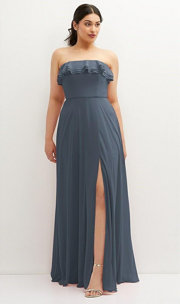 Front View - Silverstone Tiered Ruffle Neck Strapless Maxi Dress with Front Slit
