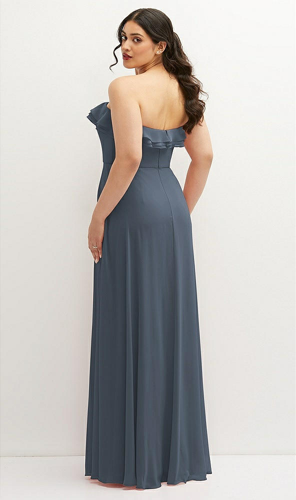 Back View - Silverstone Tiered Ruffle Neck Strapless Maxi Dress with Front Slit