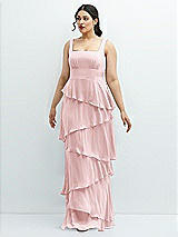 Front View Thumbnail - Ballet Pink Asymmetrical Tiered Ruffle Chiffon Maxi Dress with Square Neckline