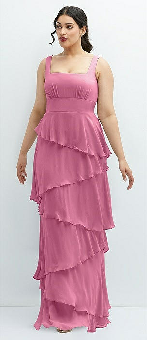 Bow-shoulder V-back Chiffon Bridesmaid Dress With Front Slit In Orchid Pink