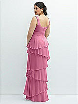 Rear View Thumbnail - Orchid Pink Asymmetrical Tiered Ruffle Chiffon Maxi Dress with Square Neckline
