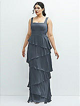 Front View Thumbnail - Silverstone Asymmetrical Tiered Ruffle Chiffon Maxi Dress with Square Neckline