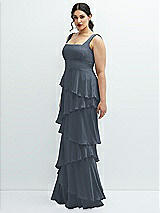 Side View Thumbnail - Silverstone Asymmetrical Tiered Ruffle Chiffon Maxi Dress with Square Neckline