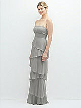 Side View Thumbnail - Chelsea Gray Strapless Asymmetrical Tiered Ruffle Chiffon Maxi Dress