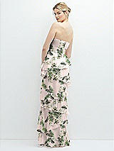 Rear View Thumbnail - Palm Beach Print Strapless Asymmetrical Tiered Ruffle Chiffon Maxi Dress