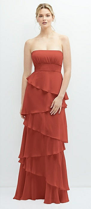 Flutter Sleeve Scoop Open-back Chiffon Maxi Bridesmaid Dress In Amber  Sunset