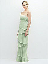 Side View Thumbnail - Celadon Strapless Asymmetrical Tiered Ruffle Chiffon Maxi Dress