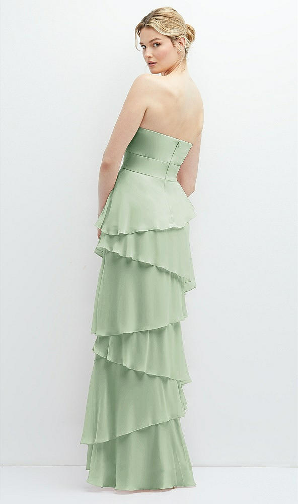 Back View - Celadon Strapless Asymmetrical Tiered Ruffle Chiffon Maxi Dress
