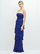 Side View Thumbnail - Cobalt Blue Strapless Asymmetrical Tiered Ruffle Chiffon Maxi Dress