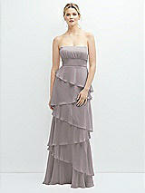 Front View Thumbnail - Cashmere Gray Strapless Asymmetrical Tiered Ruffle Chiffon Maxi Dress