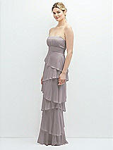 Side View Thumbnail - Cashmere Gray Strapless Asymmetrical Tiered Ruffle Chiffon Maxi Dress