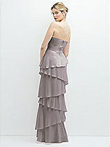 Rear View Thumbnail - Cashmere Gray Strapless Asymmetrical Tiered Ruffle Chiffon Maxi Dress