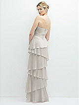 Rear View Thumbnail - Oyster Strapless Asymmetrical Tiered Ruffle Chiffon Maxi Dress