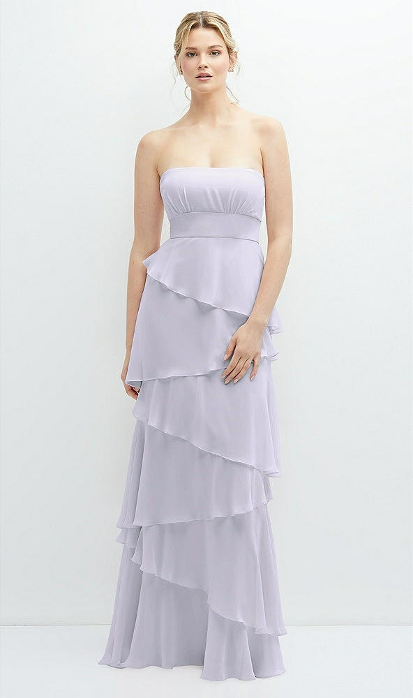 Front View - Silver Dove Strapless Asymmetrical Tiered Ruffle Chiffon Maxi Dress