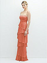 Side View Thumbnail - Terracotta Copper Strapless Asymmetrical Tiered Ruffle Chiffon Maxi Dress