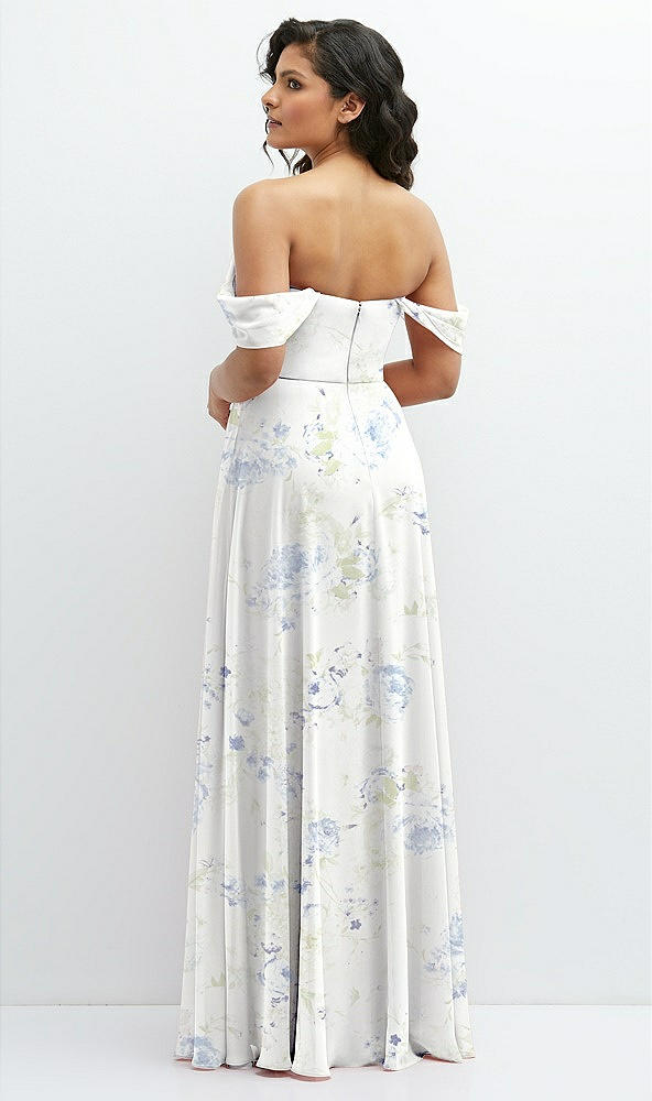 Back View - Bleu Garden Chiffon Corset Maxi Dress with Removable Off-the-Shoulder Swags