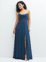Alt View 1 Thumbnail - Dusk Blue Chiffon Corset Maxi Dress with Removable Off-the-Shoulder Swags
