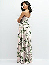 Alt View 3 Thumbnail - Palm Beach Print Chiffon Corset Maxi Dress with Removable Off-the-Shoulder Swags