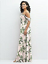Side View Thumbnail - Palm Beach Print Chiffon Corset Maxi Dress with Removable Off-the-Shoulder Swags