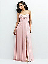 Alt View 1 Thumbnail - Ballet Pink Chiffon Corset Maxi Dress with Removable Off-the-Shoulder Swags