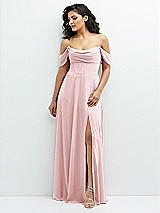 Front View Thumbnail - Ballet Pink Chiffon Corset Maxi Dress with Removable Off-the-Shoulder Swags