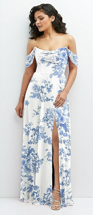 Flutter Sleeve Cutout Tie-back Maxi Bridesmaid Dress With Tiered Ruffle  Skirt In Cottage Rose Dusk Blue