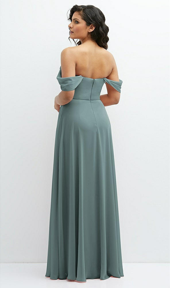 Back View - Icelandic Chiffon Corset Maxi Dress with Removable Off-the-Shoulder Swags