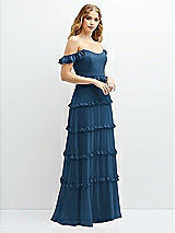 Alt View 2 Thumbnail - Dusk Blue Tiered Chiffon Maxi A-line Dress with Convertible Ruffle Straps