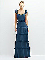 Front View Thumbnail - Dusk Blue Tiered Chiffon Maxi A-line Dress with Convertible Ruffle Straps