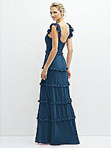 Rear View Thumbnail - Dusk Blue Tiered Chiffon Maxi A-line Dress with Convertible Ruffle Straps