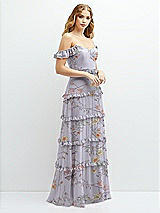 Alt View 2 Thumbnail - Butterfly Botanica Silver Dove Tiered Chiffon Maxi A-line Dress with Convertible Ruffle Straps