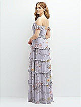 Alt View 3 Thumbnail - Butterfly Botanica Silver Dove Tiered Chiffon Maxi A-line Dress with Convertible Ruffle Straps