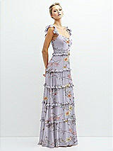 Side View Thumbnail - Butterfly Botanica Silver Dove Tiered Chiffon Maxi A-line Dress with Convertible Ruffle Straps