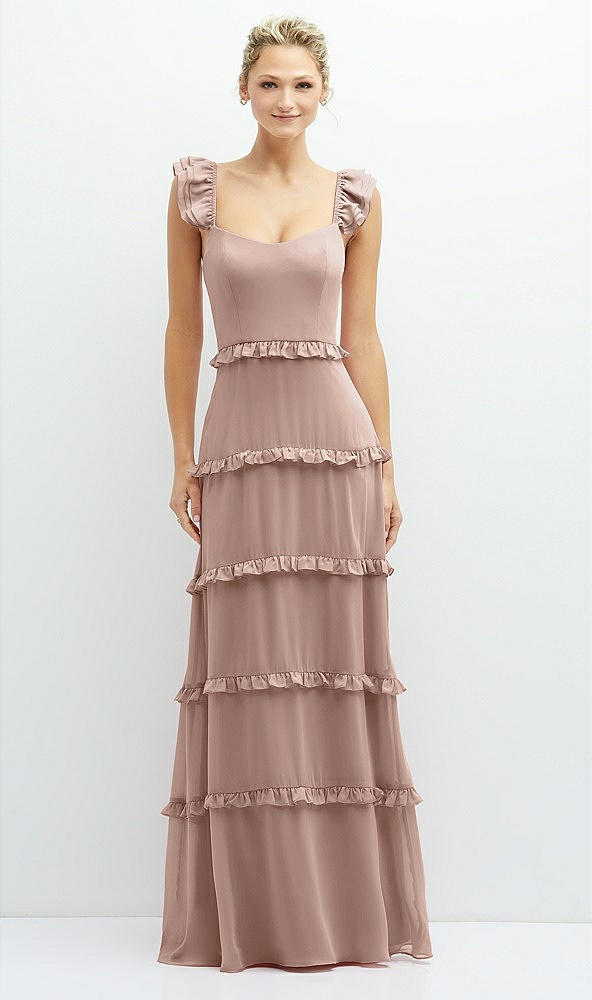 Front View - Neu Nude Tiered Chiffon Maxi A-line Dress with Convertible Ruffle Straps