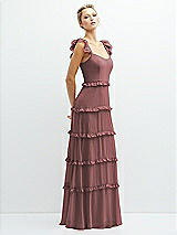 Side View Thumbnail - Rosewood Tiered Chiffon Maxi A-line Dress with Convertible Ruffle Straps
