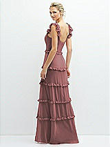 Rear View Thumbnail - Rosewood Tiered Chiffon Maxi A-line Dress with Convertible Ruffle Straps