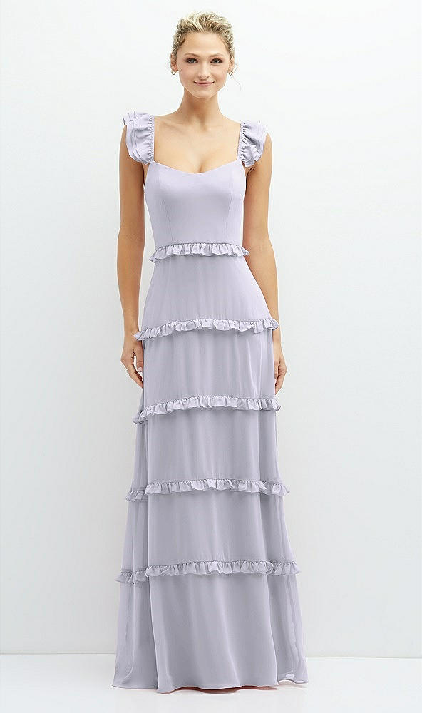 Front View - Silver Dove Tiered Chiffon Maxi A-line Dress with Convertible Ruffle Straps