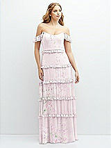 Alt View 1 Thumbnail - Watercolor Print Tiered Chiffon Maxi A-line Dress with Convertible Ruffle Straps