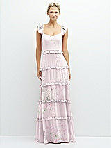 Front View Thumbnail - Watercolor Print Tiered Chiffon Maxi A-line Dress with Convertible Ruffle Straps