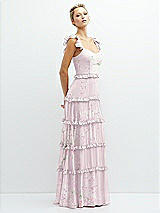 Side View Thumbnail - Watercolor Print Tiered Chiffon Maxi A-line Dress with Convertible Ruffle Straps