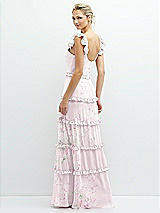 Rear View Thumbnail - Watercolor Print Tiered Chiffon Maxi A-line Dress with Convertible Ruffle Straps